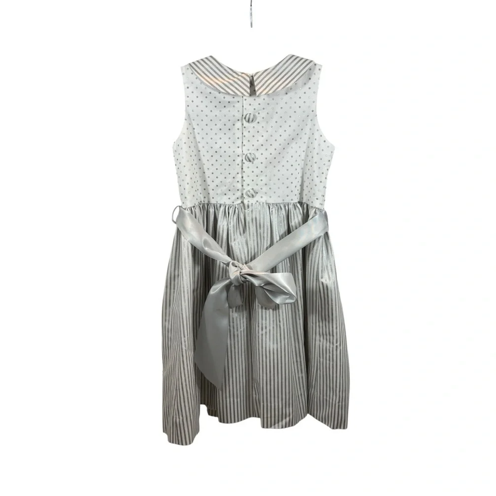 Girl’s The Bailey Boys Collared‎ Silver and White Sleeveless Dress Size 6X